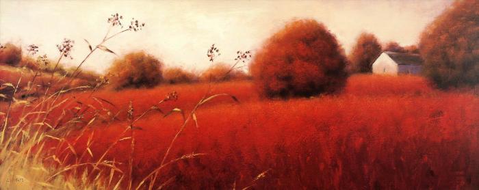 Пейзаж с пшеницей и домом справа