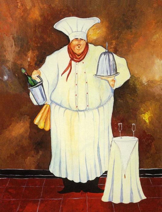 Повар с бутылкой шампанского