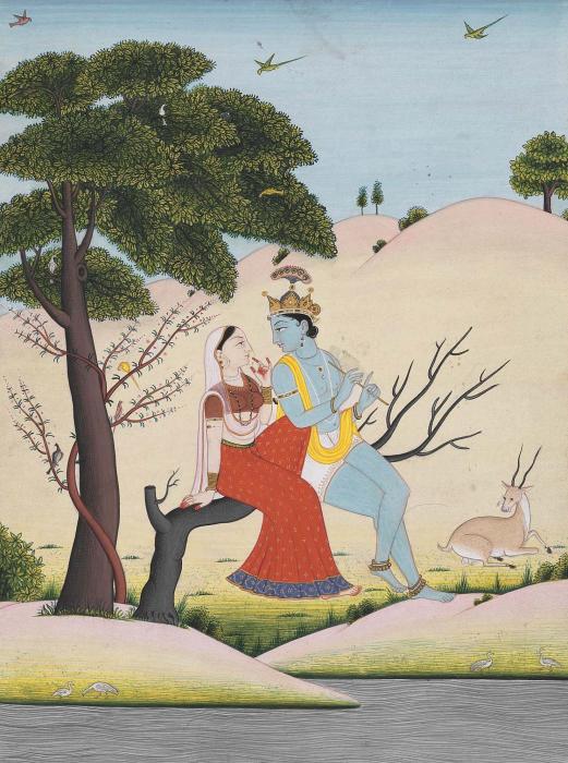 Radha and Krishna share a romantic moment