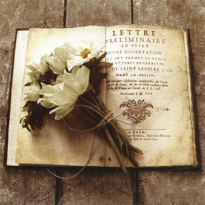 Стариная книга с белыми цветами