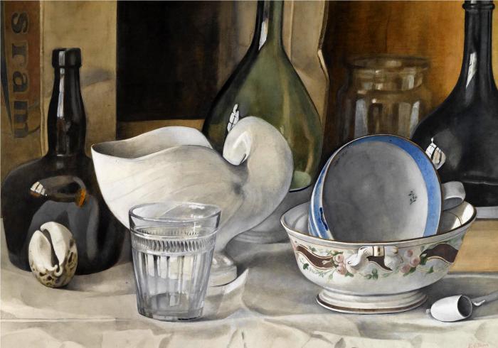 STILL LIFE DISHES AND BOTTLES