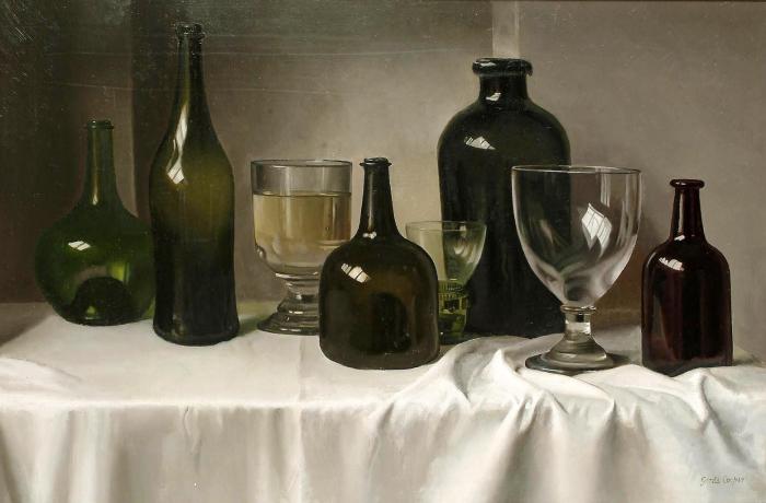 Still life of glass bottles