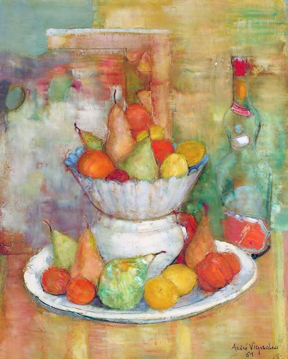 Still life with a bowl of fruit