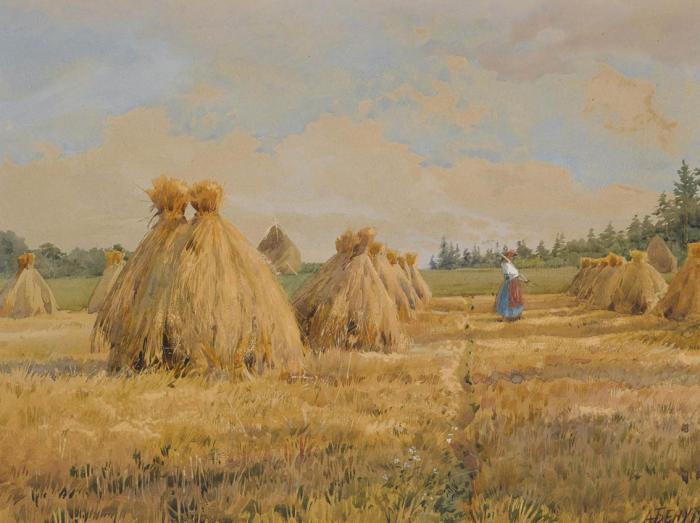 Стога сена в поле