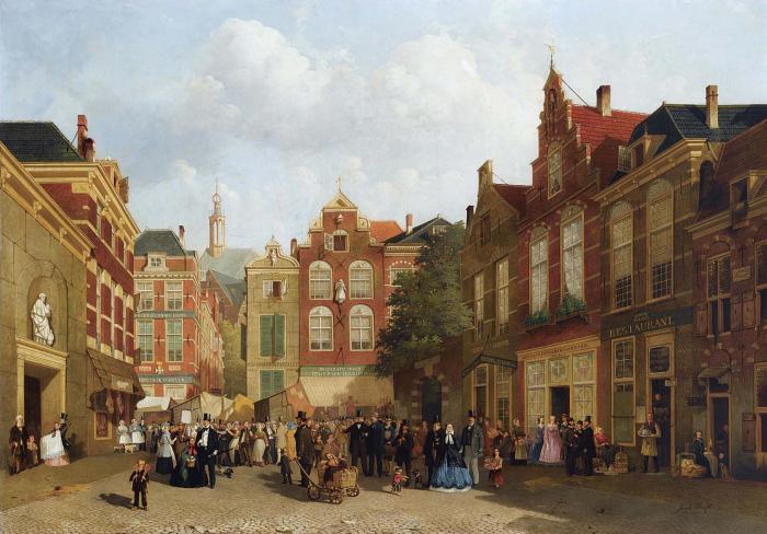 THE DAILY MARKET ON THE GROENMARKT WITH THE ST JACOBSKERK IN THE BACK