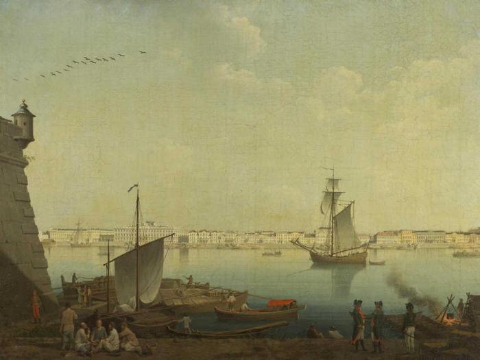 Вид Дворцовой набережной у Мраморного дворца от Петропавловской крепости