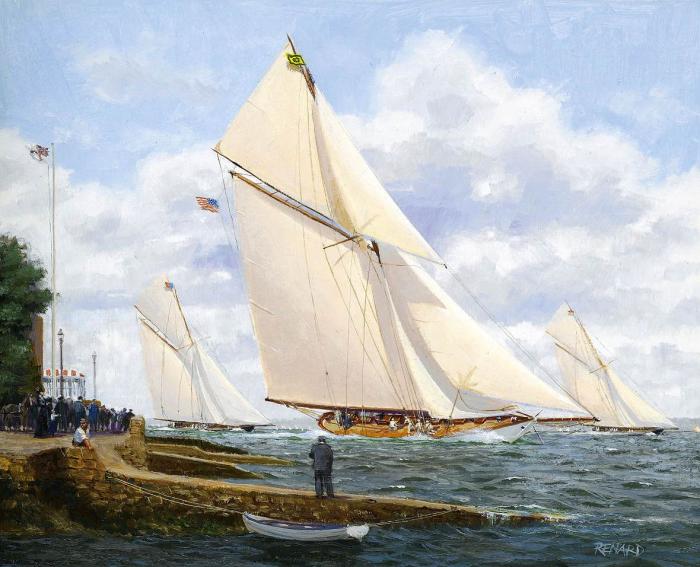 Vigilant, Britannia and Satanita from the shore, Cowes 1894; Vigilant and Britannia off Hunter